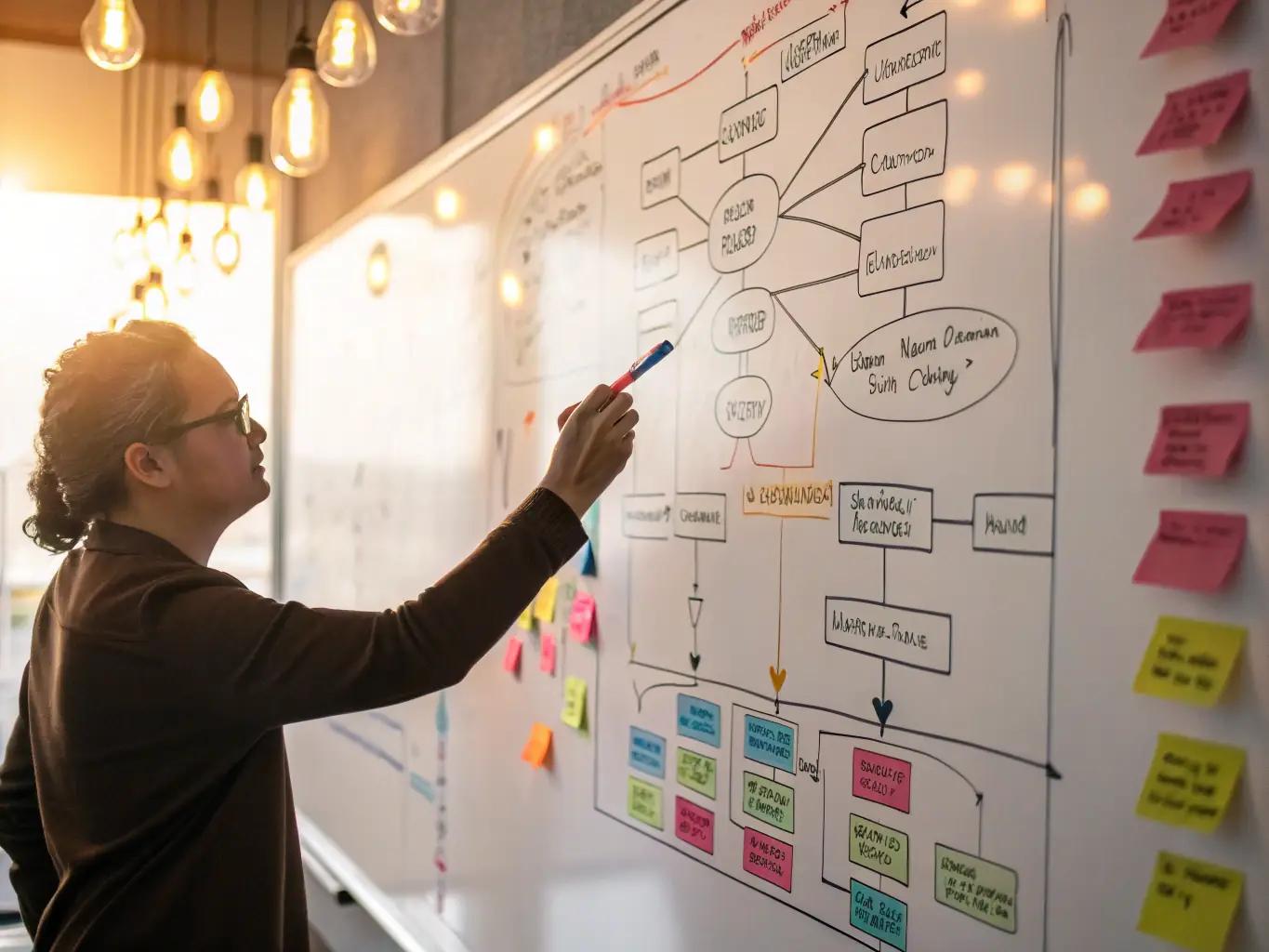 A photograph depicting a whiteboard with a clearly written and well-structured process diagram, emphasizing clarity and simplicity in visual communication.