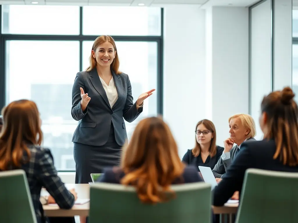 A photograph of a project manager leading a team meeting, emphasizing structured communication, adherence to process, and disciplined execution.